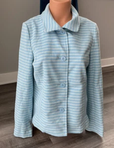 Talbots Blue White Striped Blazer M Jacket Nautical Button Front - Picture 1 of 6