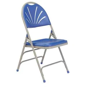 Blue Plastic Seat with Fan Back Stackable Outdoor Safe Folding Chair (Set of 4) - Picture 1 of 5