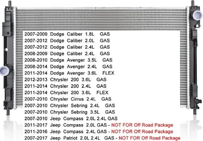 Radiador para Jeep Compass Patriot 2.0 2007-2017 2.4L Chrysler 200 2951 2011-2014 Foto 1 de 4