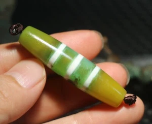 Energy Tibetan Old Agate Old Method Green Line Type Healer Medicine dZi Bead 541 - Picture 1 of 10