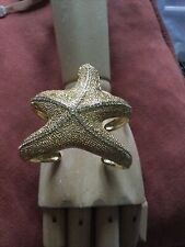 Signed Lilly Pulitzer Gold & Blue Rhinestone Pave Starfish Cuff Bracelet Wrist