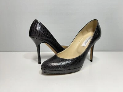 Jimmy Choo Gris Repujado Cuero Reptil Stiletto Plataforma Bomba Punta Redonda Talla 39 Foto 1 de 4