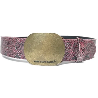 One Tuff Babe Women's Belt Pink Black XS Snake Print Logo Gold Buckle Casual - Image 1 of 4