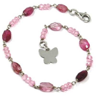 PULSERA ORO BLANCO 18K, TURMALINA MORADA FACETADA OVALADA, COLGANTE MARIPOSA PLANA Foto 1 de 4