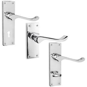 Polished Chrome Victorian Scroll Door Handles | Bathroom, Latch & Key Lock Sets - Picture 1 of 79