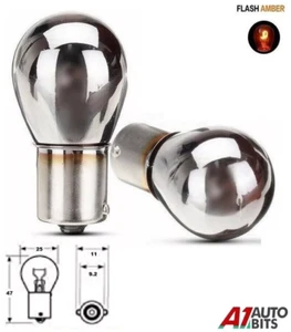 Pair of Chrome Silver Amber Rear Indicator Bulbs Ba15s Py21w Turn Signal S25 12v - Picture 1 of 7