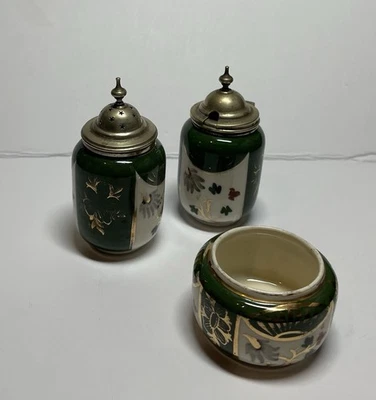 Tapas antiguas de porcelana japonesa IMARI condimento condimento EPNS Foto 1 de 4