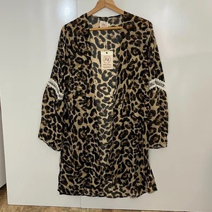 NEU Grace & Emma Kimono Leopardenmuster Überwurf S/M Boho transparent vorne offen schick - Bild 1 von 6