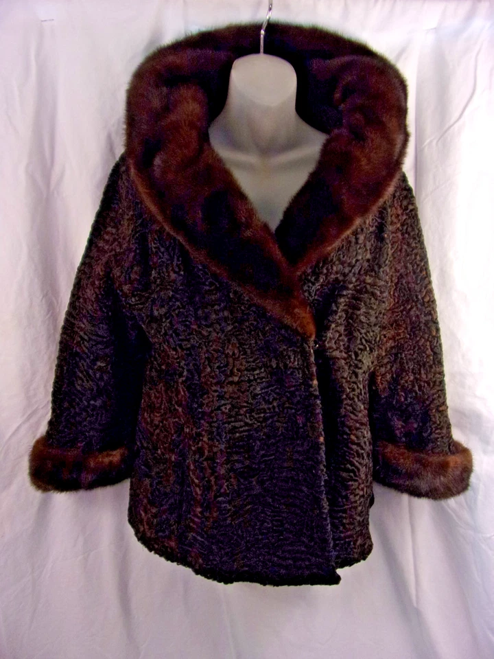 Chaqueta de Noche Vintage Cordero Persa Caoba Visón Borde S Elegancia Clásica para Damas Foto 1 de 4