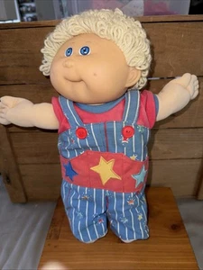 Vintage Boy Cabbage Patch Doll Blonde Hair, Blue Eyes, Blue Romper Socks - Picture 1 of 9