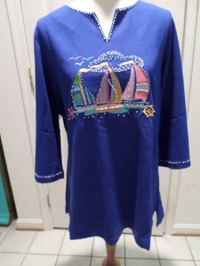 Damas Talla XL NUEVO NUEVO CON ETIQUETAS Quacker Bordado de Fábrica Adornado VELERO Top Azul - Imagen 1 de 7