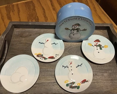 How To Build A Snowman 4.5” Mini Plate Set Of 4 MWW Market NIB (READ) - Image 1 of 4