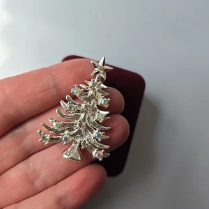 Broche prendedor vintage Isenberg hielo tono plata AB estrás vidrio árbol de Navidad - Imagen 1 de 3
