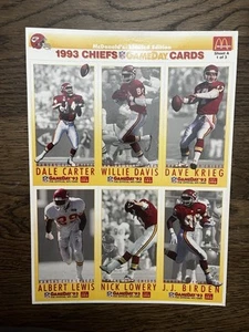 1993 McDonalds Ltd. Edition  GameDay Collector Cards KC CHIEFS Sheets 1-3 - Picture 1 of 6