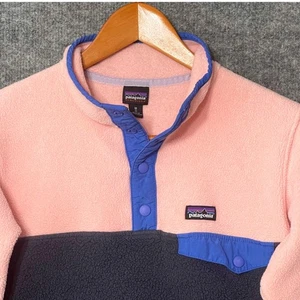 Patagonia Kids Synchilla Fleece Snap T Pullover Pink Navy Size M 10 Gorpcore - Picture 1 of 10