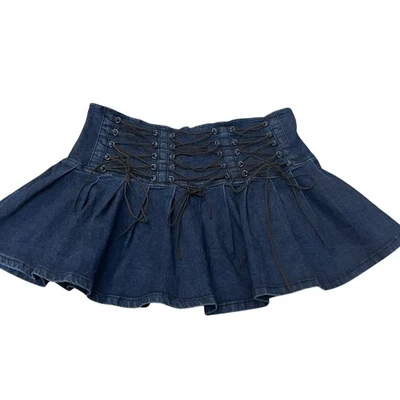 Minifalda vaquera Dolls Kill Current Mood Instant Karma 2X con cordones plisada gótica Foto 1 de 4