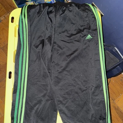 Adidas Men's Size Small Black Green Stripe Track Pants Climalite Athletic - Image 1 of 3