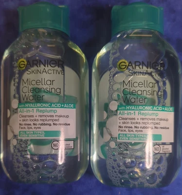 2 x Garnier SkinActive Agua Limpiadora Micelar Ácido Hialurónico, Aloe 3.4 OZ eac Foto 1 de 3