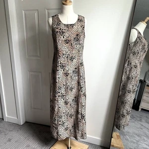 Vintage Animal Print Rosenmuster Midi ärmelloses Kleid US 8 Safari Gepard Y2K - Bild 1 von 9
