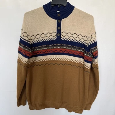 Territory Ahead Mens Sweater Size L Brown Beige Button Classic Heritage Office - Image 1 of 4