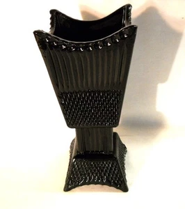 Vintage MCM Embossed Black Amethyst Glass Square Vase 8.5" Tall Beaded Texture - Picture 1 of 5