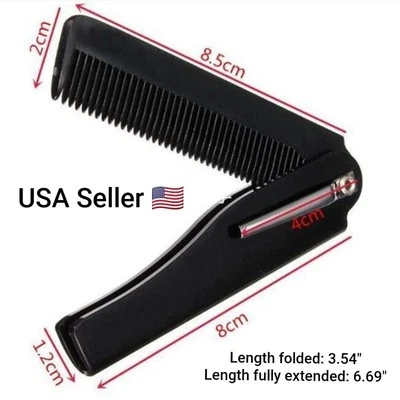 Portable Foldable Pocket Clip Hair Mustache Folding Beard Comb New Men's Women's - Image 1 of 4