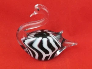 Vintage Murano? Art Glass Duck Swan Figurine Paperweight Black White - Picture 1 of 8