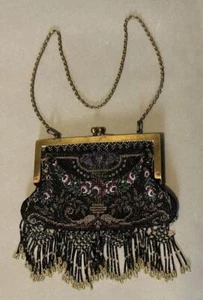 Antiguo bolso de noche victoriano floral decorado con micro cuentas - Imagen 1 de 11