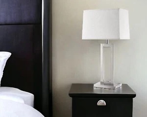 30" Silver Metal Table Lamp With White Rectangular Shade - Picture 1 of 6
