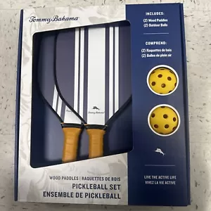 Tommy Bahama Pickleball Set 2-Wood Paddles with 2-Yellow Game Balls Blue White - Picture 1 of 3