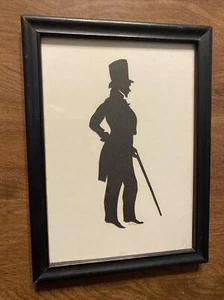 Vintage Silhouette Victorian Man w/ Top Hat & Cane Signed Hand Cut Framed B2 - Picture 1 of 12