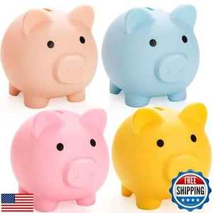 ZEAYEA 4 Pieces Cute Plastic Pig Money Bank, Unbreakable Saving Money Box Coi - Picture 1 of 5