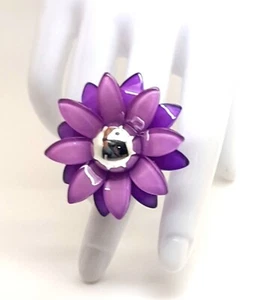 Anello moda regolabile primavera dichiarazione fiori viola brillante R001 oversize - Foto 1 di 7