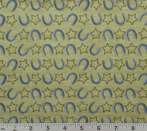 Horseshoe Stars Western Cowboy Woodgrain Cotton Fabric Springs Naturally FQ - Picture 1 of 1