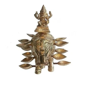 Handmade Brass Mahalaxmi Idol with Elephant Statue for Pooja,(2.5x7 Inch) - Picture 1 of 5