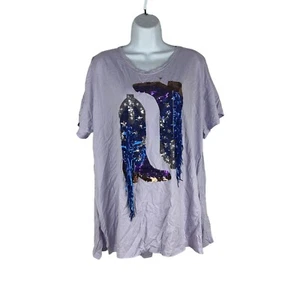 Blue B. Collection Lavender Sequin Cowboy Boot Design T-Shirt Top Size S - Picture 1 of 7
