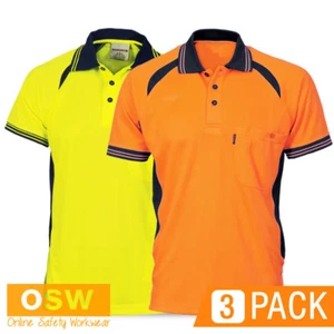 3 X HI VIS UNISEX TRADIES BUILDERS COOL BREEZE CONTRAST MESH PANEL POLO SHIRT - Picture 1 of 3