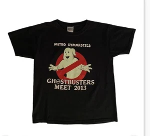 Gildan Black Glow in the Dark Ghostbusters Gymnastics Meet T-Shirt Youth Size Sm - Picture 1 of 4