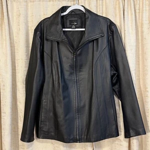 East 5th Damen 3X schwarz 100 % Echtleder durchgehender Reißverschluss Jacke Taschen Kragen - Bild 1 von 5