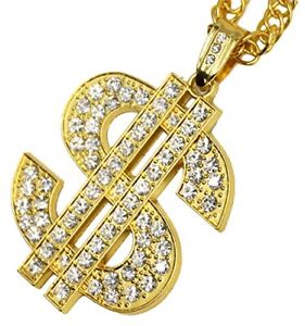 18K Gold Plated Dollar Chain Necklace Fake Gold Chain for Men Dollar Sign Hip