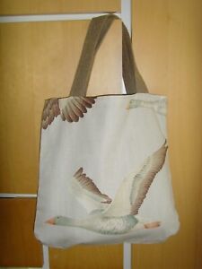 NEW MADE IN FLYING GEESE  BEIGE DESIGNER PRINT TOTE BAG LARGE lined