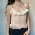 Vintage Y2k Cami Ruffles Strappy Dot Lace Bow Grunge Goth Women Coquette Tank