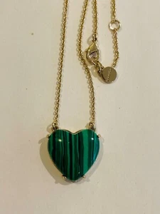 Alex and Ani Gemstone Heart Necklace, Reconstituted Malachite, green,gold - Picture 1 of 12