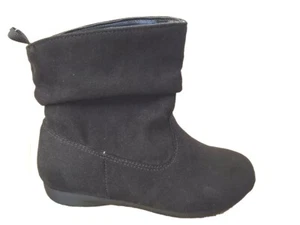 Black Ankle Slouch Boot Toddler Girls Sz 8 Mock Suede Casual Dress New Healthtex - Picture 1 of 4