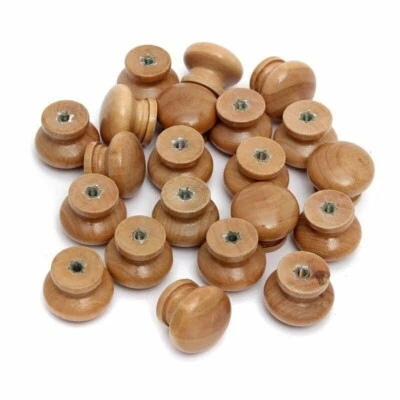 Wooden Knob Handle Kitchen Door Drawer Solid Oak Wood 25 28 32 mm Diameter Round - Image 1 of 4