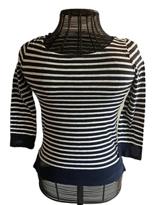 J.CREW Women's Cotton Navy Blue / White Striped 3/4 Length Sleeve Shirt Sz. XS - Picture 1 of 8