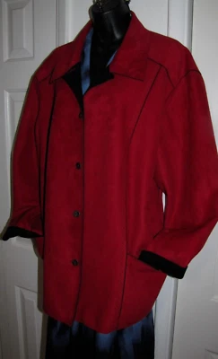 Faux Suede Jacket Woman's 3/4-coat  4-button Black/Red Alfred Dunner 22W - Image 1 of 4