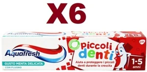 6PZ AQUAFRESH DENTIFRICIO PICCOLI DENTI 1-5 ANNI MENTA DELICATA PER BAMBINI 50ML - Picture 1 of 2