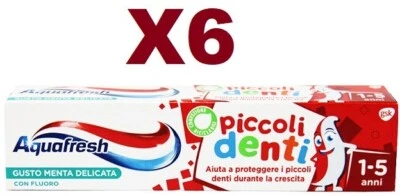 6PZ AQUAFRESH DENTIFRICIO PICCOLI DENTI 1-5 ANNI MENTA DELICATA PER BAMBINI 50ML - Image 1 of 2