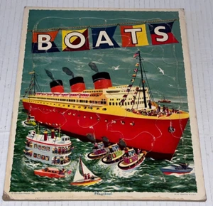 Vintage PLAYSKOOL, Frame Tray Puzzle, BOATS (Oceanliner, Tug Boats, Sailboat) - Picture 1 of 2